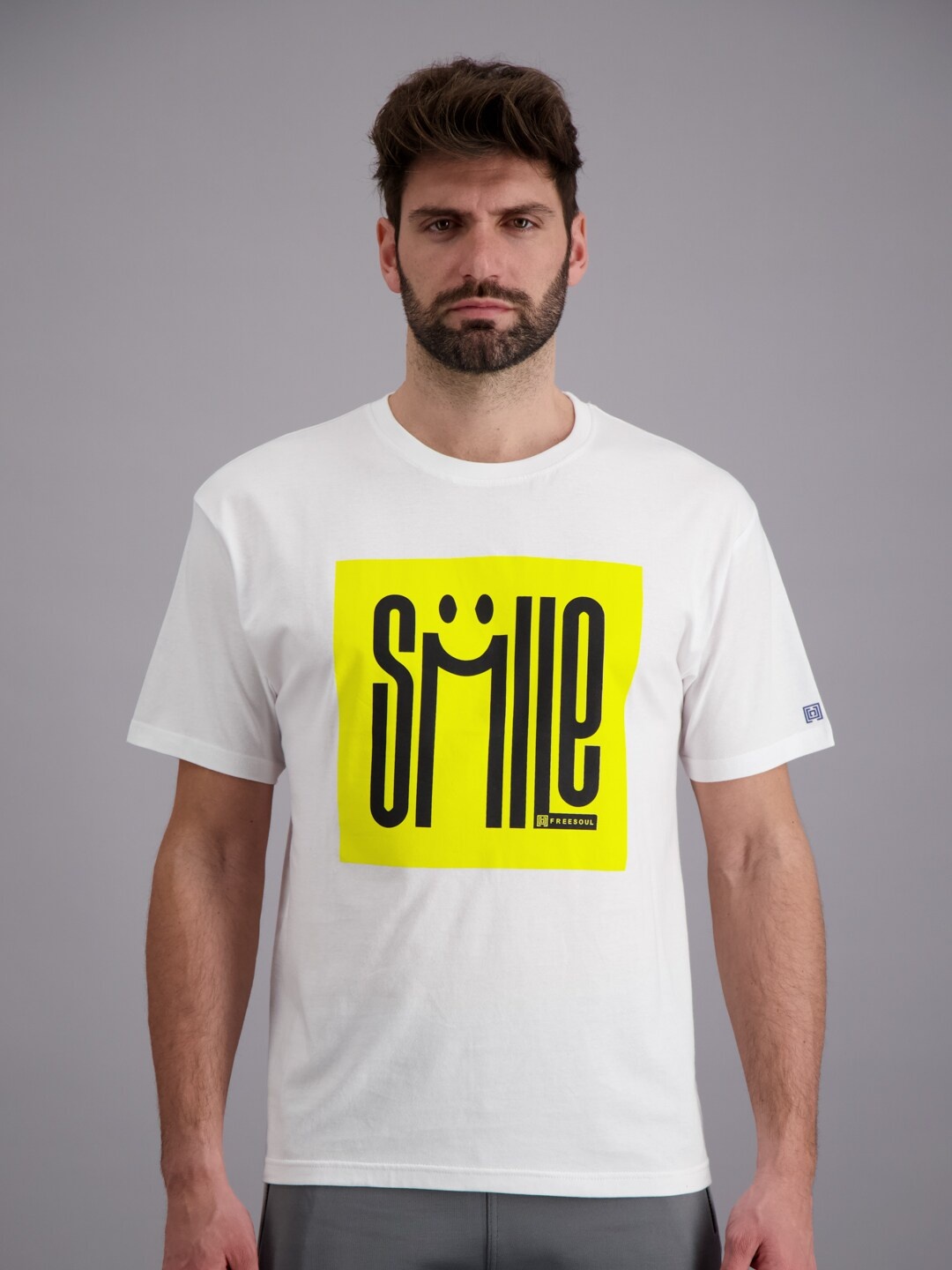 

FREESOUL Men White & Yellow Typography Printed Pure Cotton T-shirt
