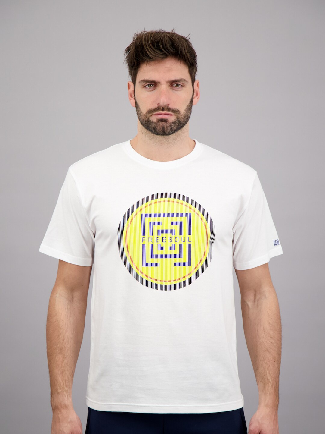 

FREESOUL Men White & Yellow Printed Pure Cotton T-shirt