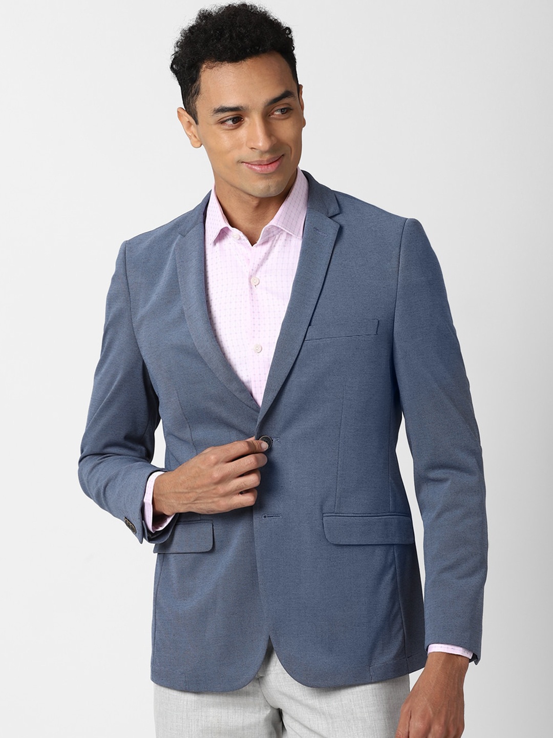 

Peter England Elite Men Blue Self-Design Slim-Fit Single-Breasted Formal Blazer