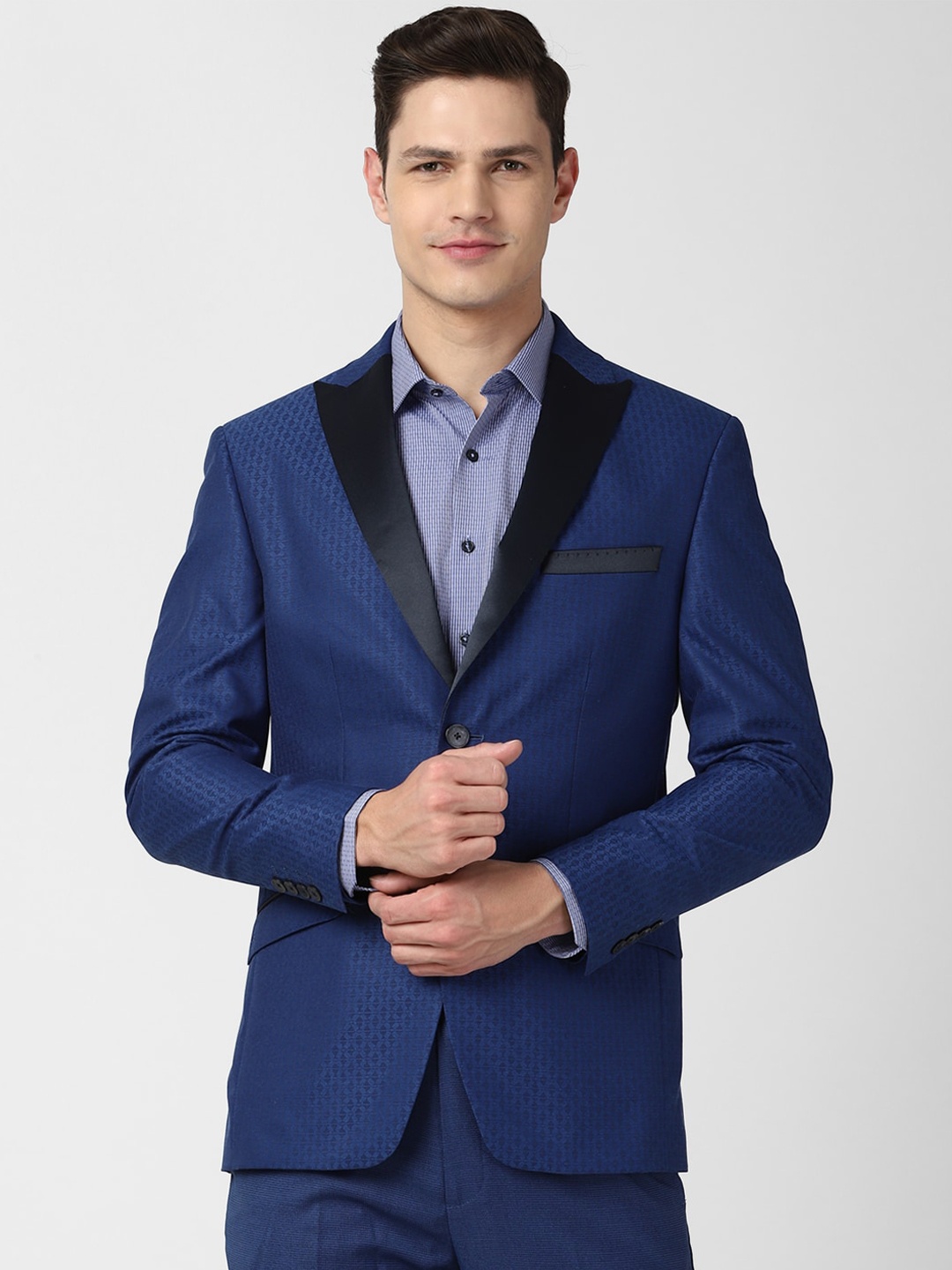 

Peter England Elite Men Blue Printed Single-Breasted Slim-Fit Formal Blazer