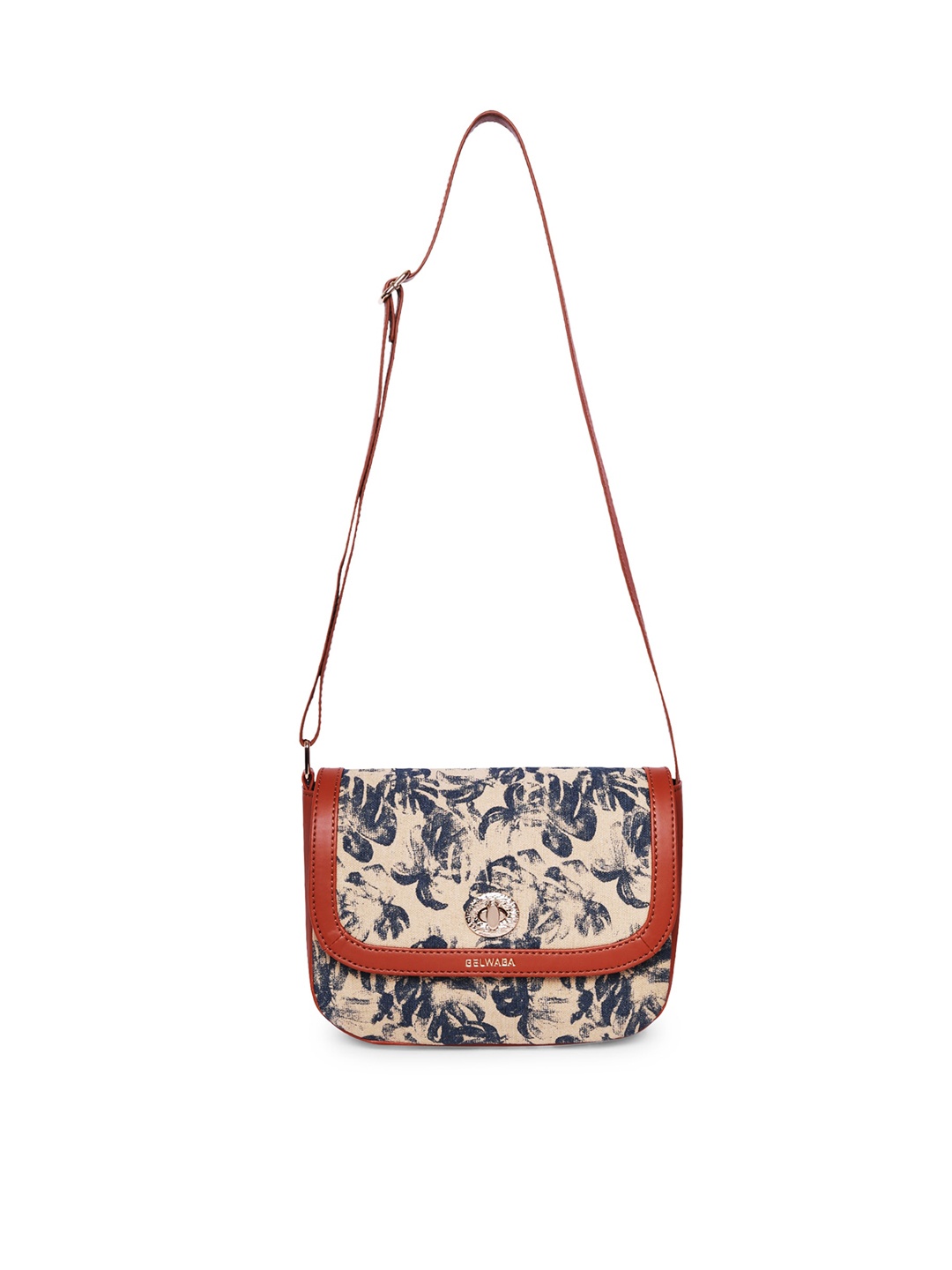 

Belwaba Beige Floral Embellished Structured Sling Bag with Tasselled