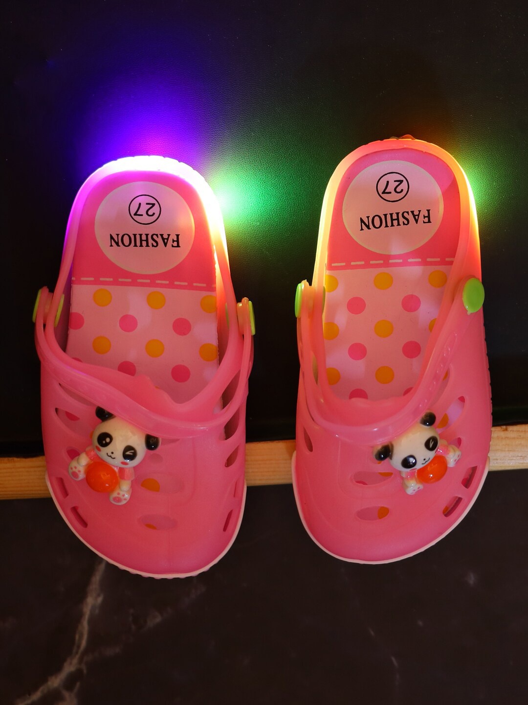 

Yellow Bee Girls Pink Panda Motif LED Clogs