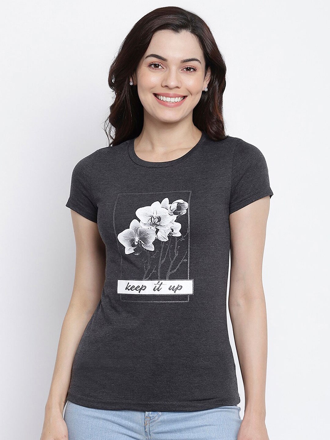 

Her Grace Charcoal & White Print Top