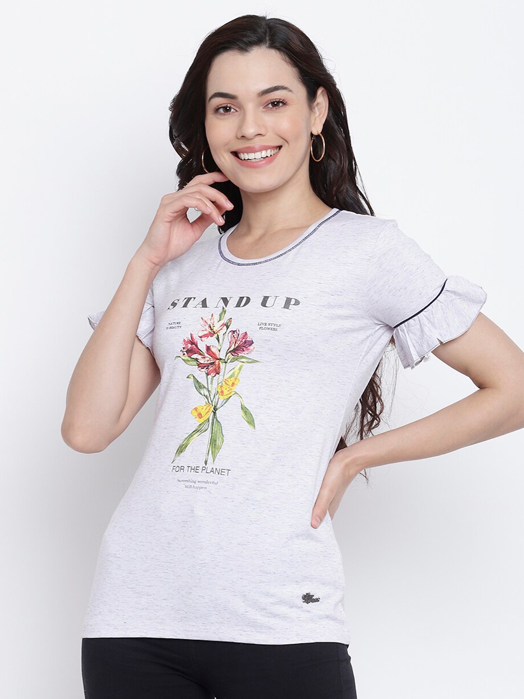 

Her Grace White & Purple Print Pure Cotton Top