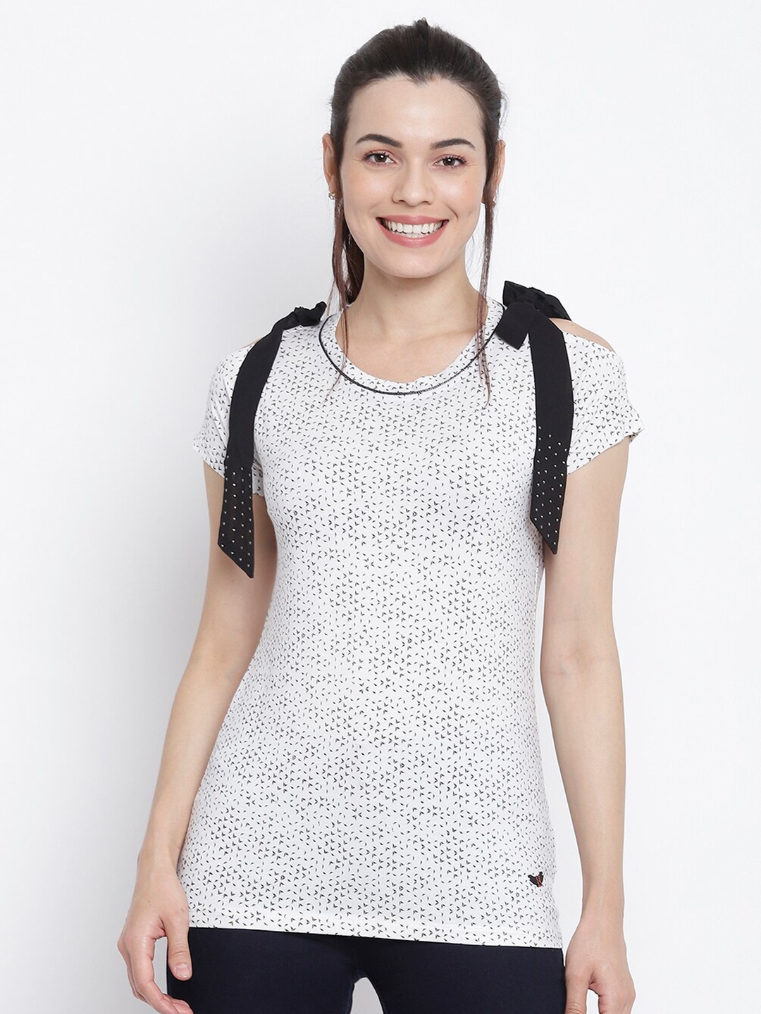 

Her Grace White & Black Print Pure Cotton Top