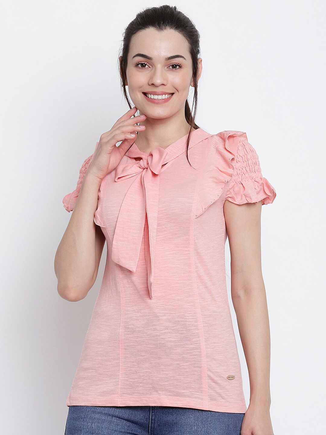 

Her Grace Pink Tie-Up Neck Pure Cotton Top