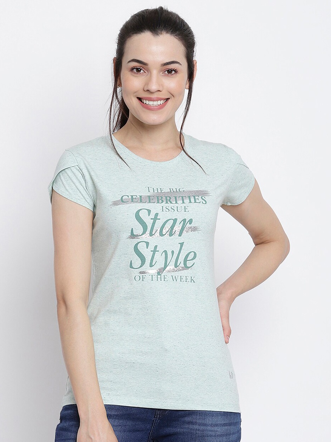 

Her Grace Sea Green Print Pure Cotton Top