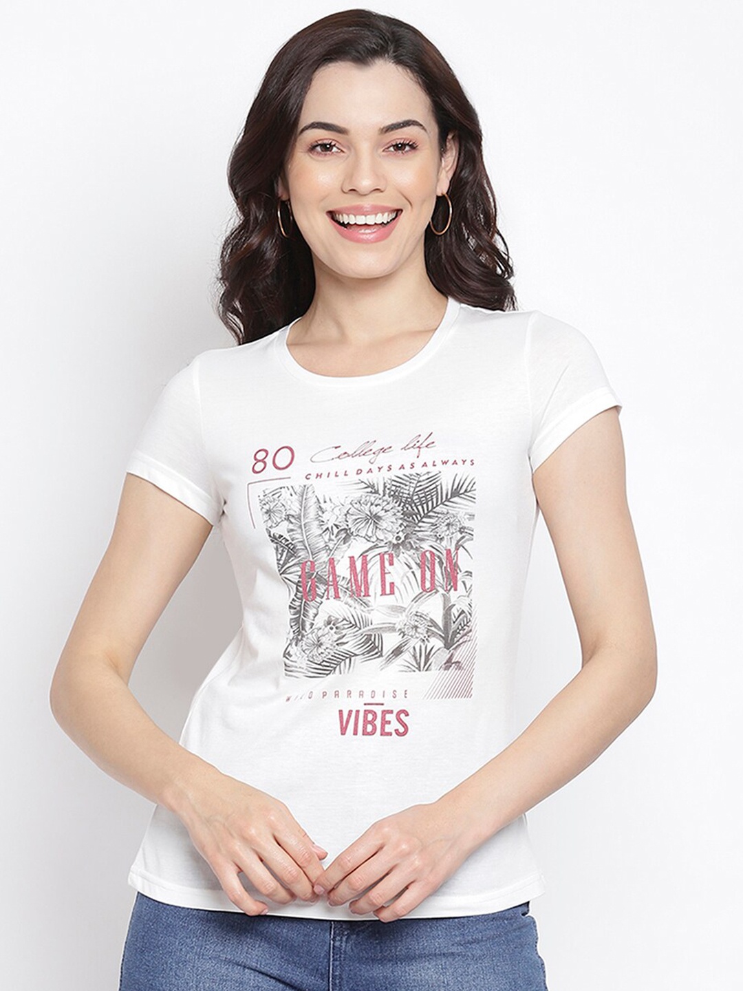 

Her Grace Women White Print Cotton Top