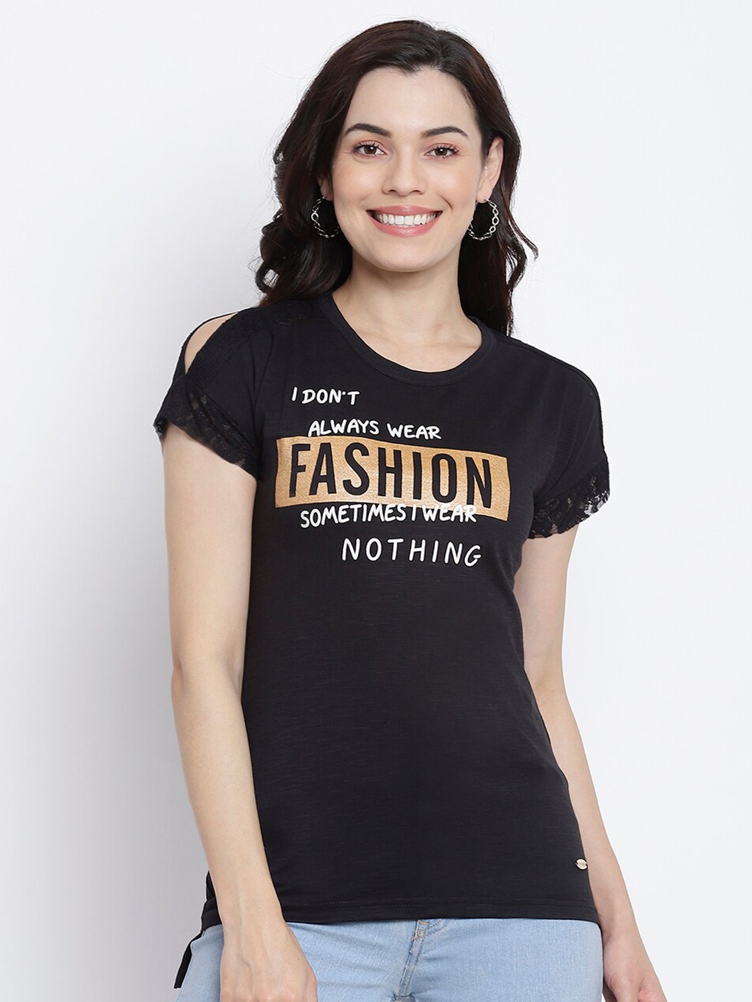 

Her Grace Women Black Print Cotton Top