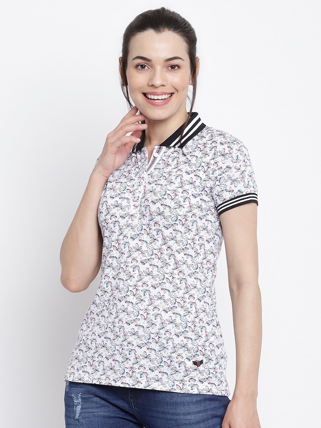 

Her Grace White Floral Print Shirt Style Top