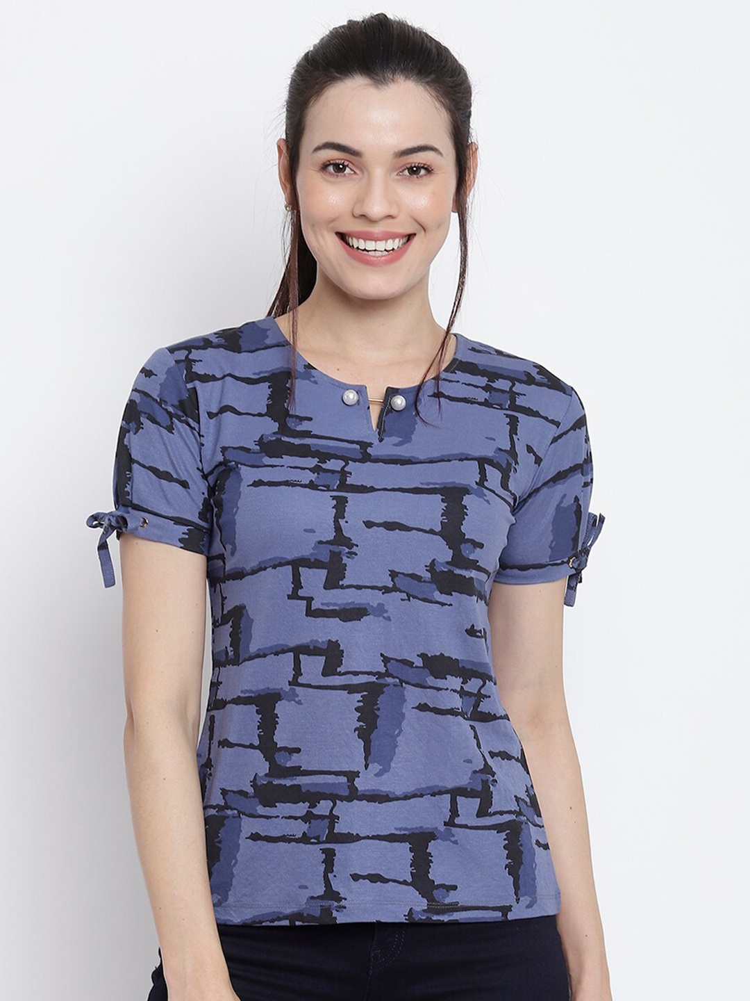 

Her Grace Blue Geometric Print Top