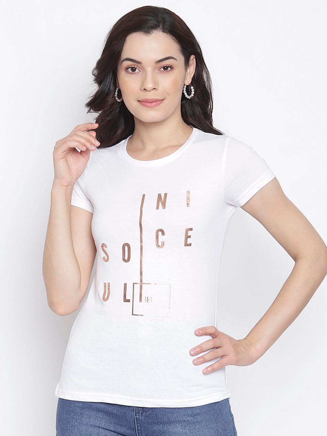 

Her Grace Women White Print Cotton Top