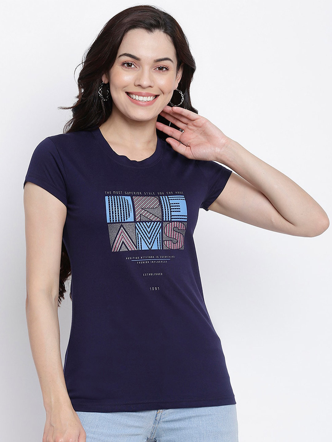 

Her Grace Navy Blue Print Pure Cotton Top