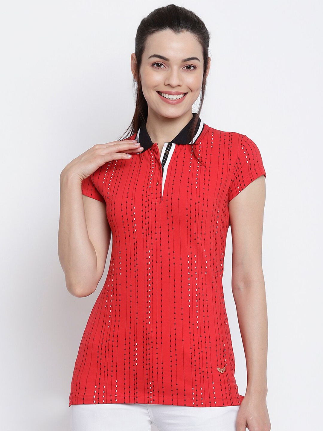 

Her Grace Red Geometric Print Cotton Top