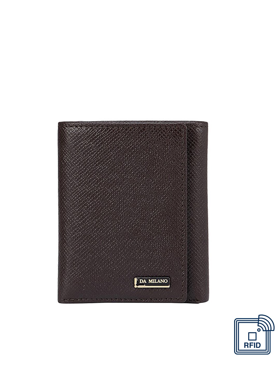 

Da Milano Men Brown Textured Leather Three Fold Wallet