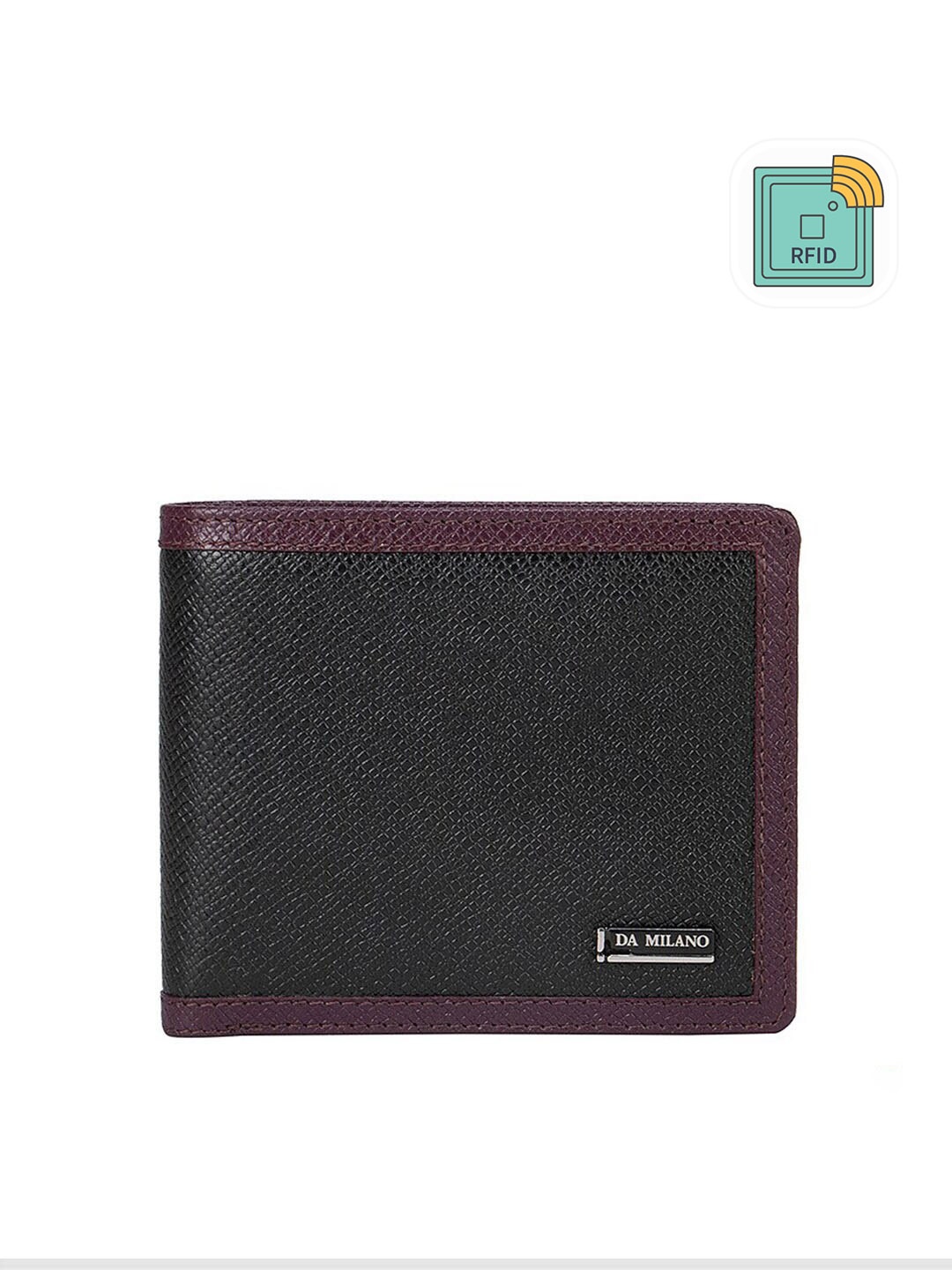 

Da Milano Men Black & Violet Textured Leather Two Fold Wallet
