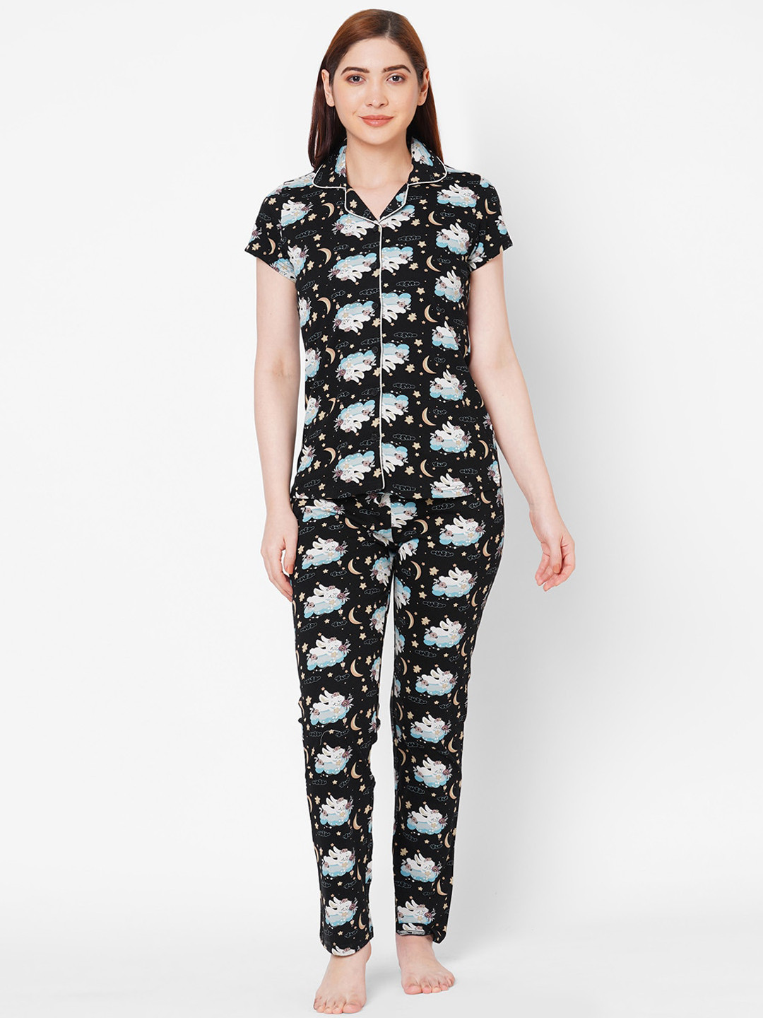 

Sweet Dreams Women Black & Blue Printed Night suit