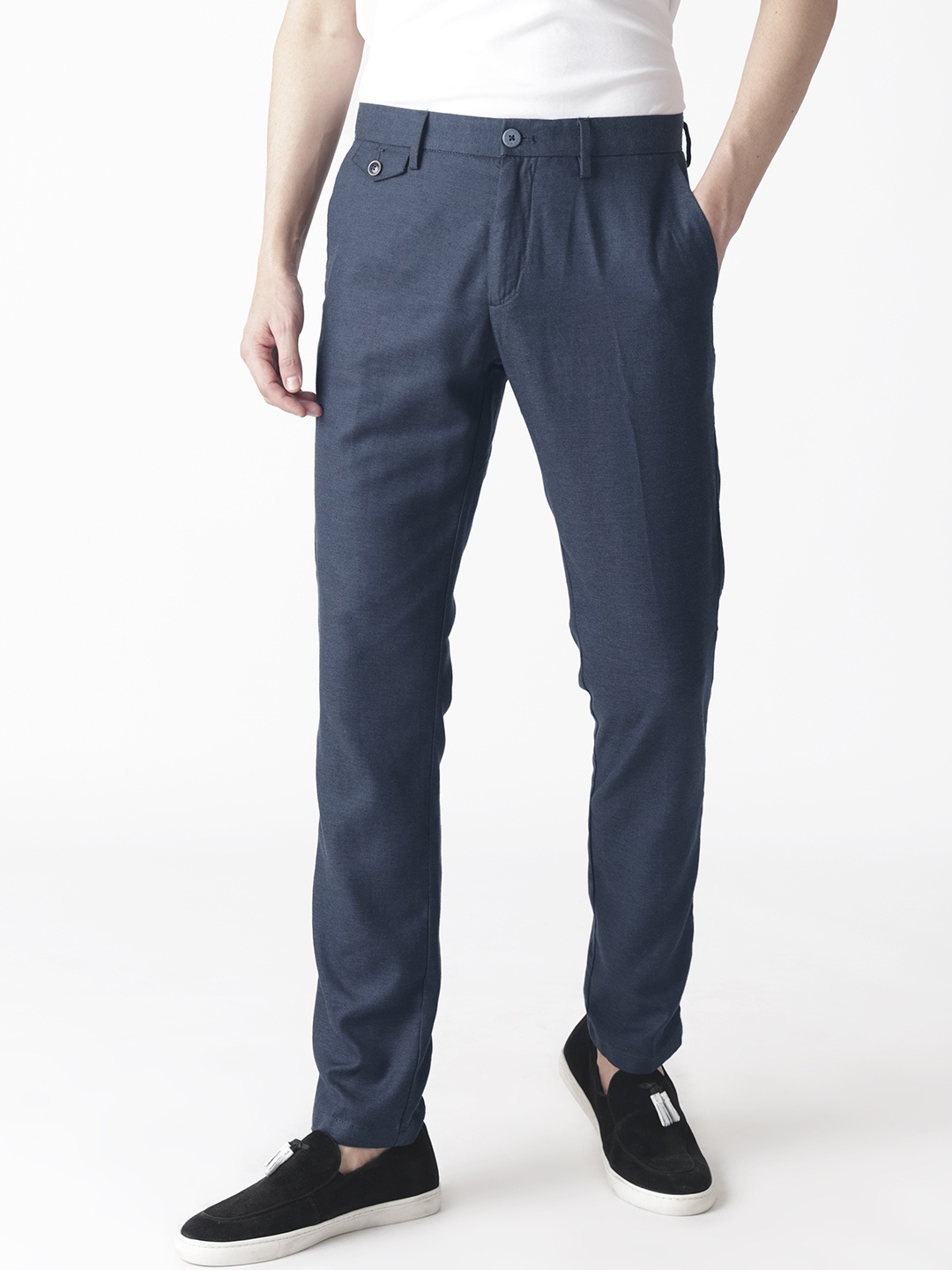 

RARE RABBIT Men Navy Blue Slim Fit Trousers
