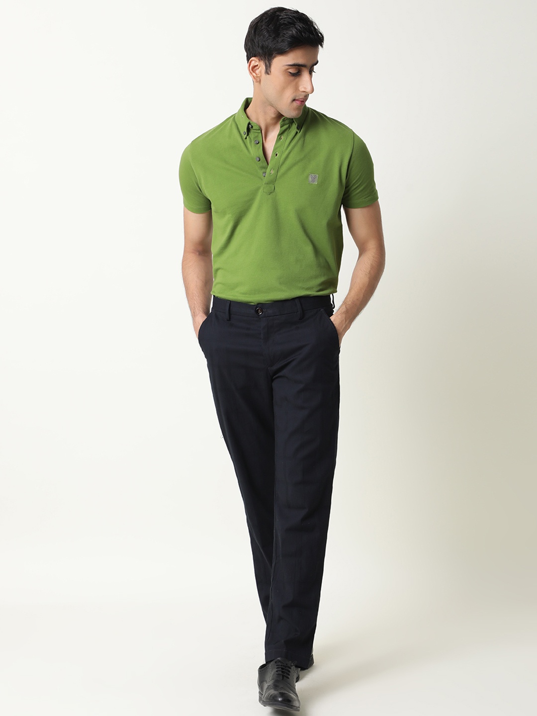 

RARE RABBIT Men Navy Blue Regular Fit Solid Trousers