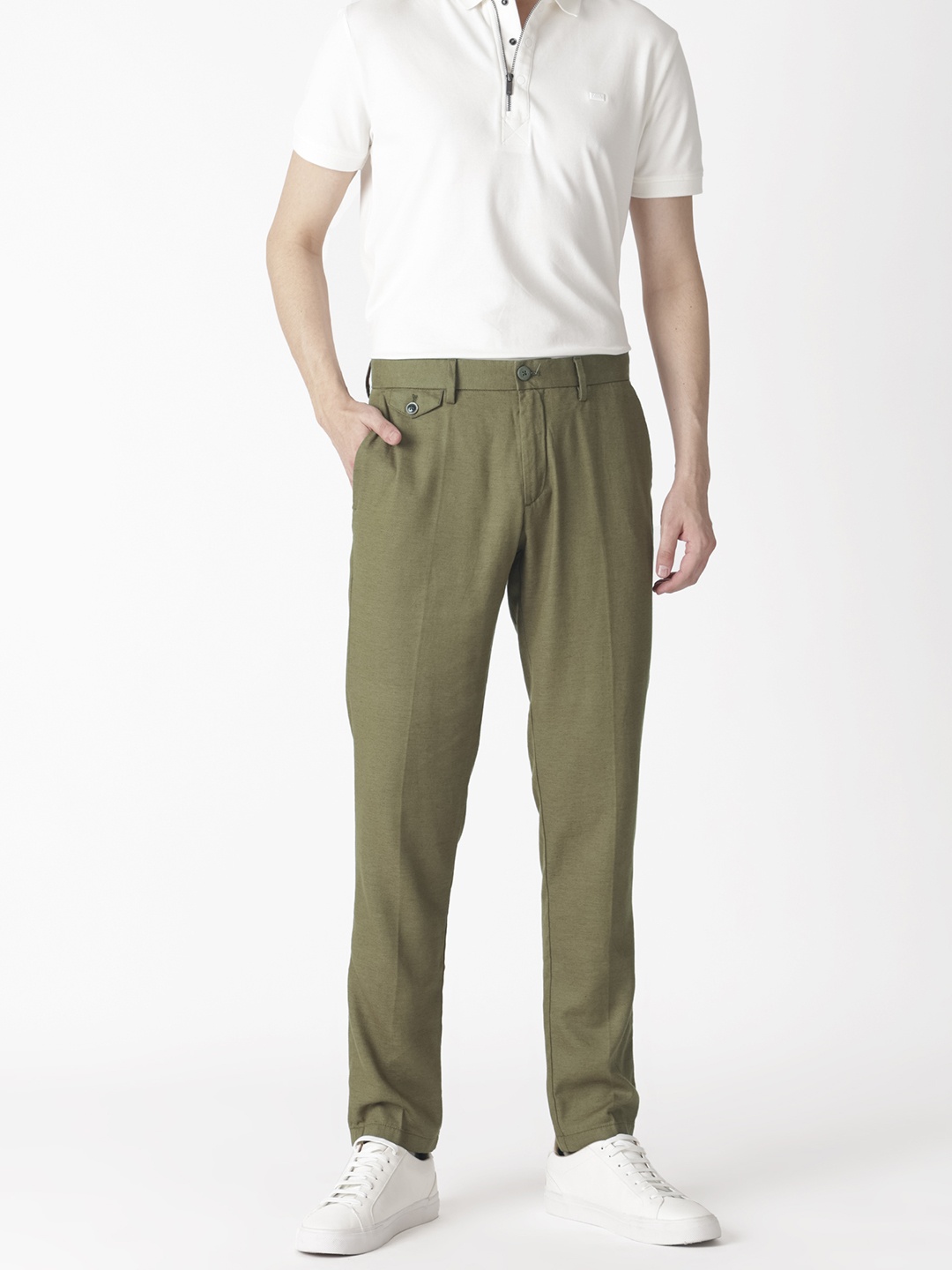 

RARE RABBIT Men Olive Green Slim Fit Chinos Trousers