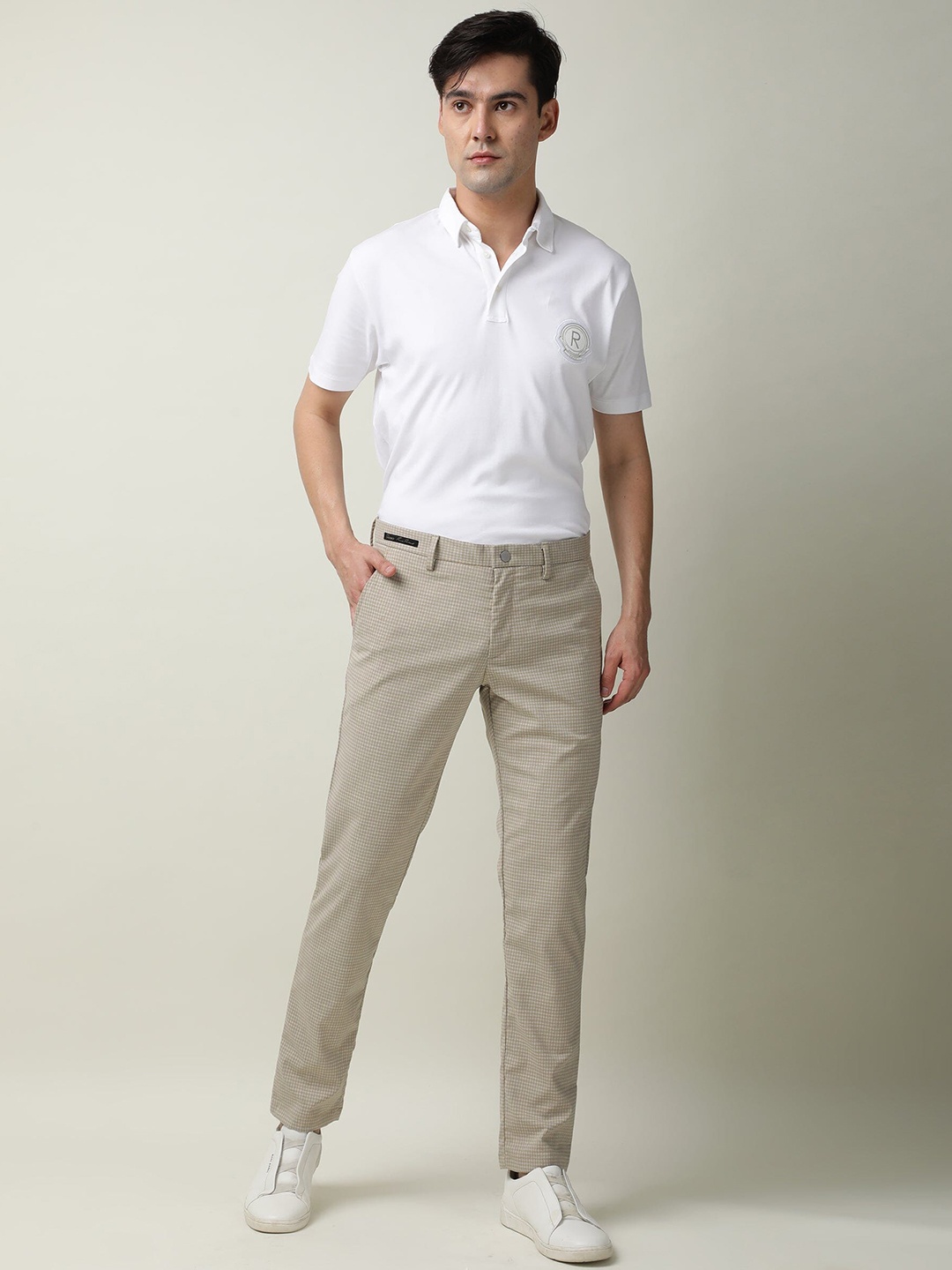 

RARE RABBIT Men Spetro Mid-Rise Checked Slim Fit Trouser, Beige