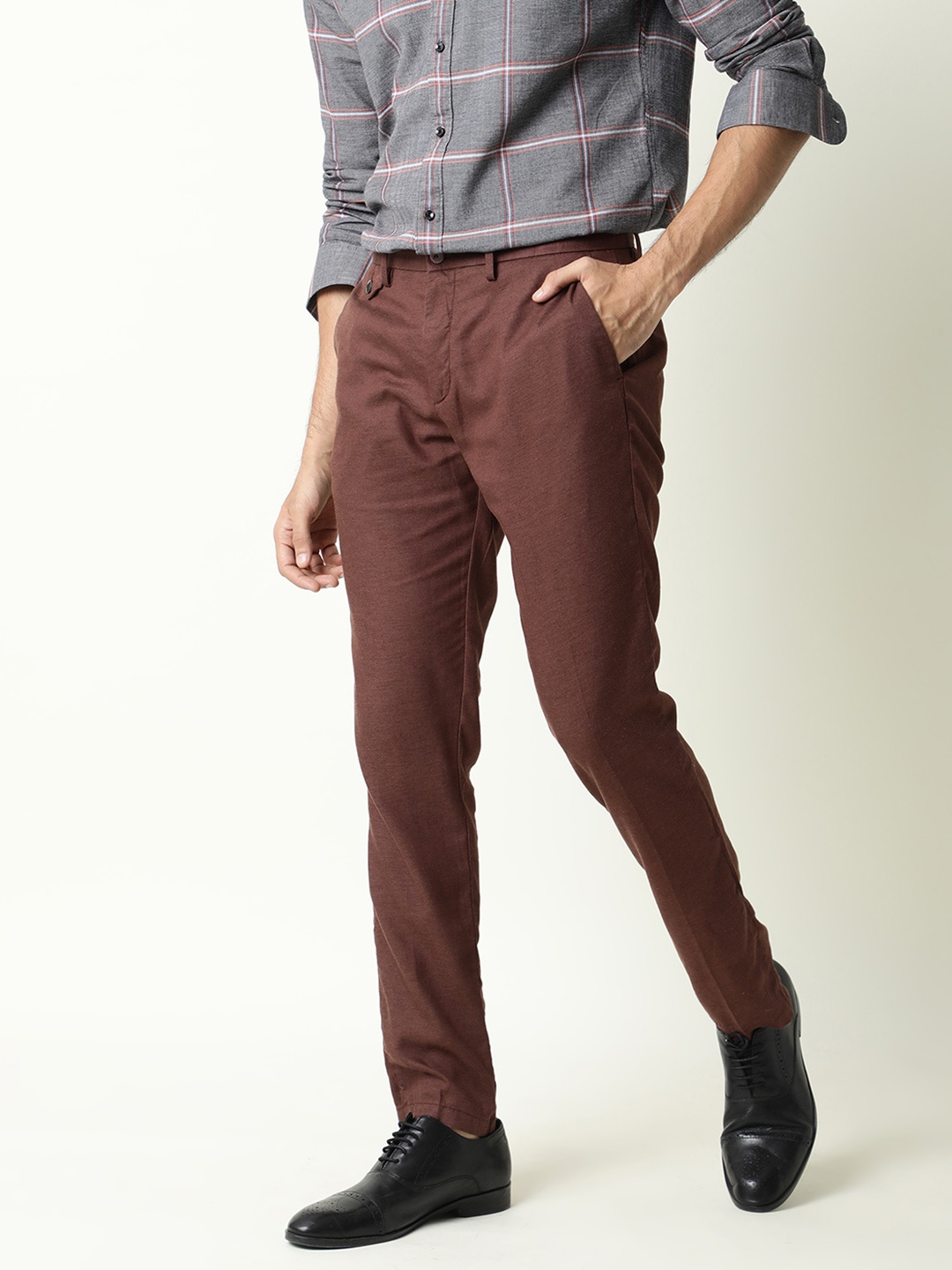 

RARE RABBIT Men Maroon Slim Fit Trousers