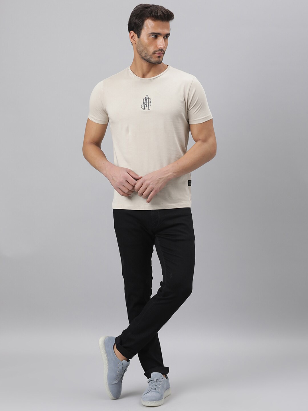 

RARE RABBIT Men Rings-4 Slim Fit Solid Polo Collar T-Shirt, Beige