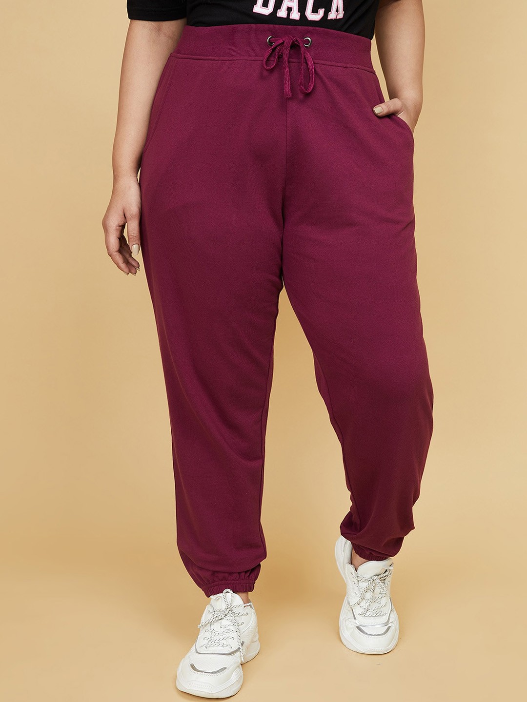

max Women Plus Size Burgundy Pure Cotton Joggers