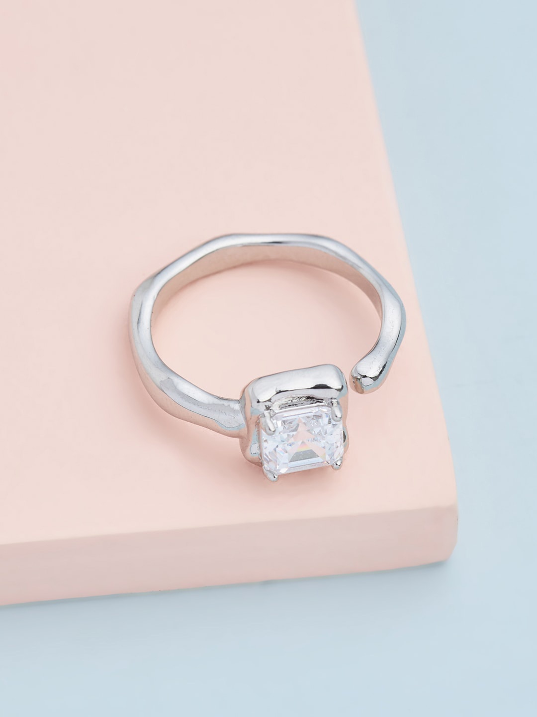 

Kushal's Fashion Jewellery Rhodium-Plated White CZ-Studded Adjustable Finger Ring, Silver