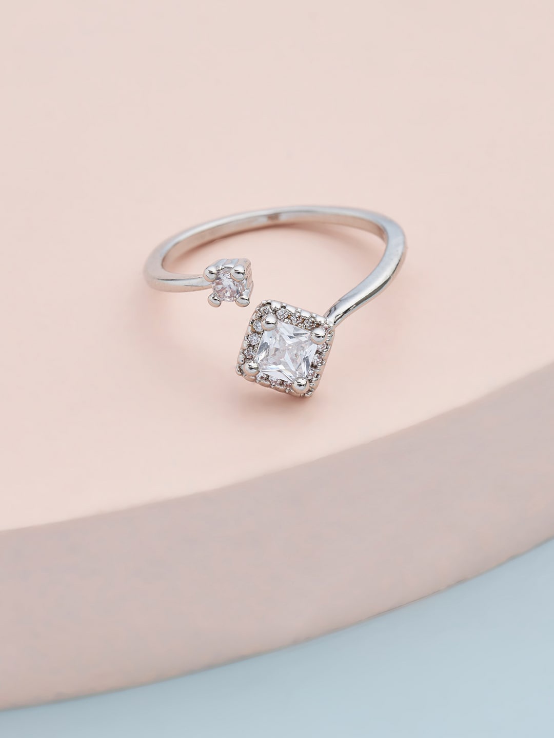 

Kushal's Fashion Jewellery Rhodium-Plated White CZ-Studded Adjustable Finger Ring
