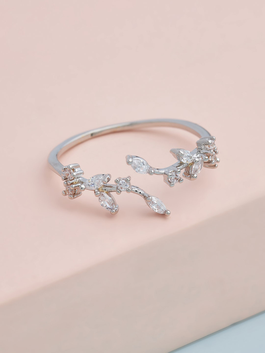 

Kushal's Fashion Jewellery Rhodium-Plated & White CZ-Studded Finger Ring