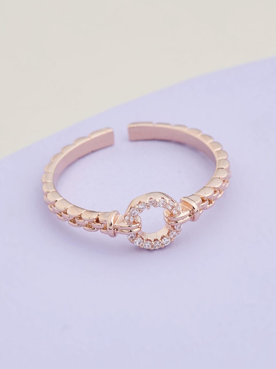 

Kushal's Fashion Jewellery Rose Gold-Plated White CZ-Studded Finger Ring
