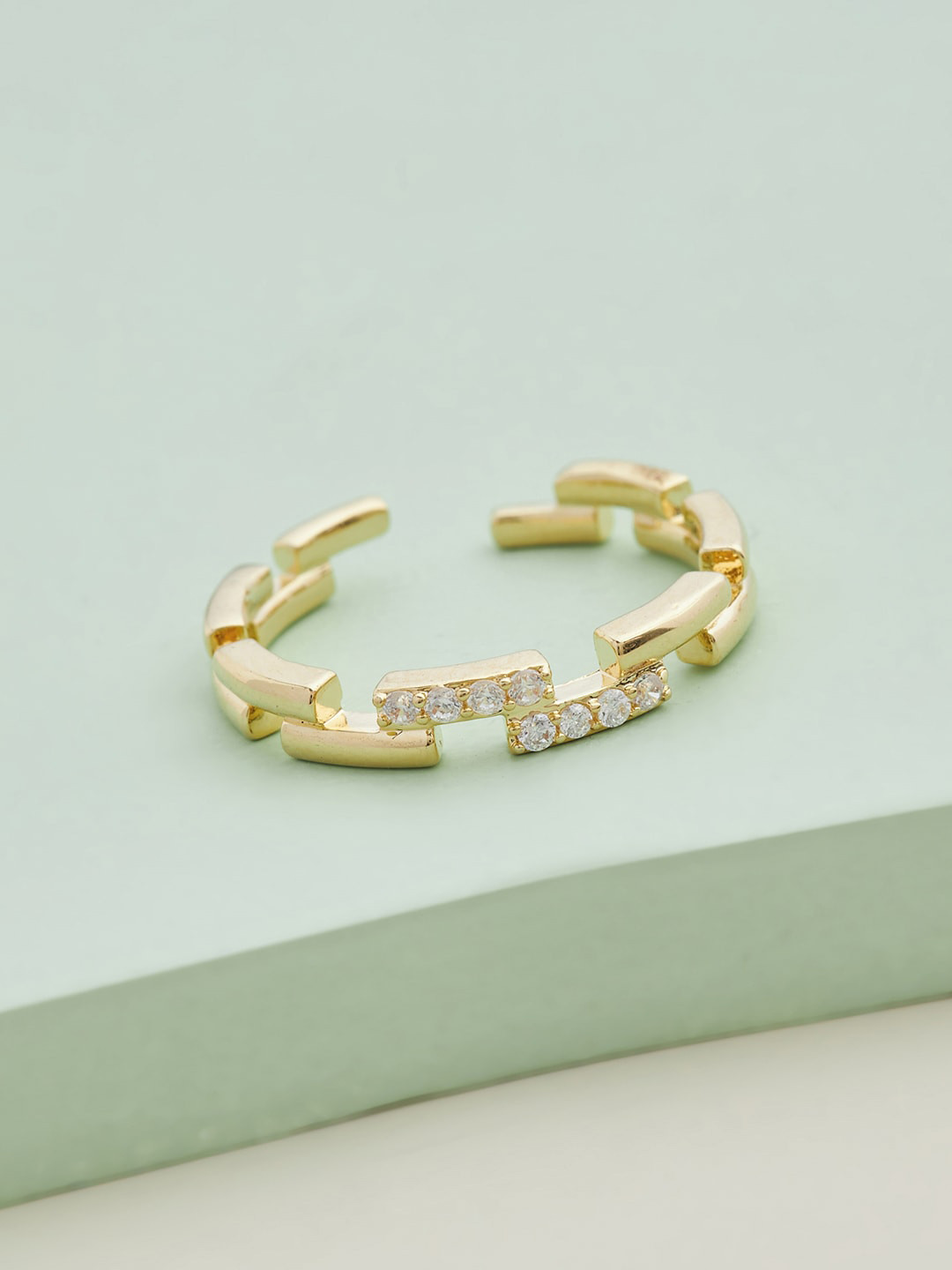 

Kushal's Fashion Jewellery Gold-Plated White CZ-Studded Adjustable Finger Ring