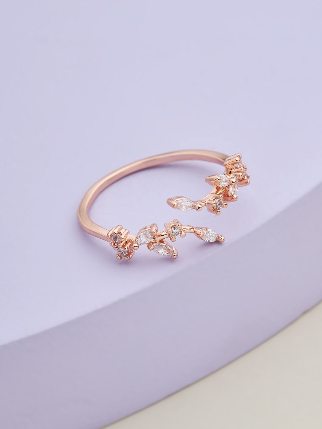 

Kushal's Fashion Jewellery Rose Gold-Plated White CZ-Studded Adjustable Finger Ring
