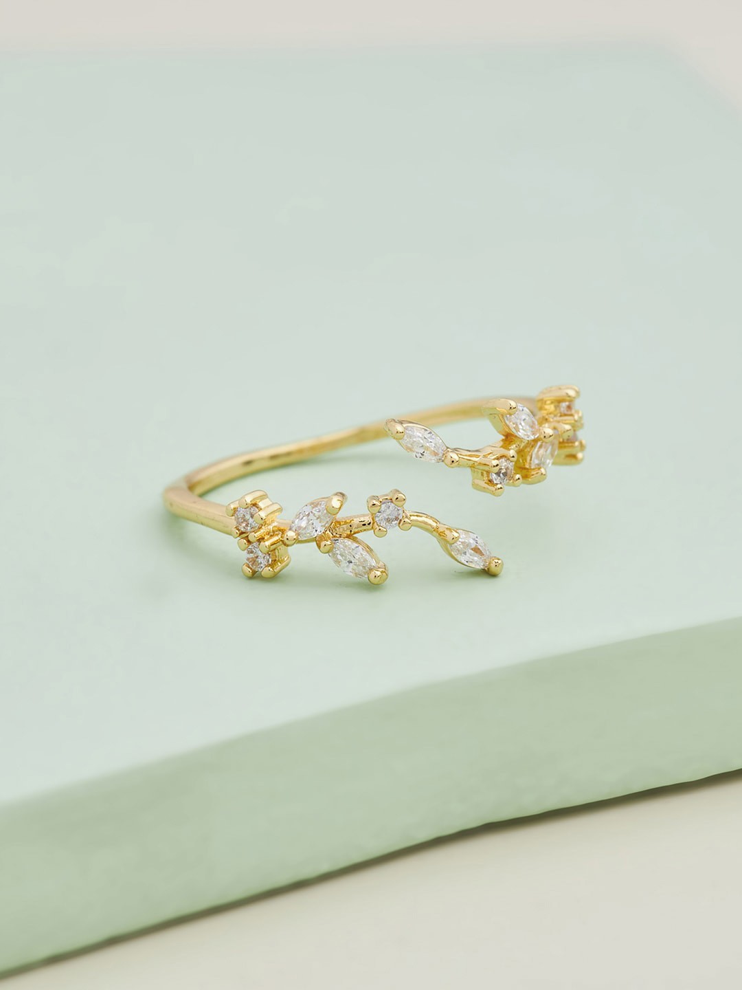 

Kushal's Fashion Jewellery Gold-Plated White CZ-Studded Adjustable Finger Ring