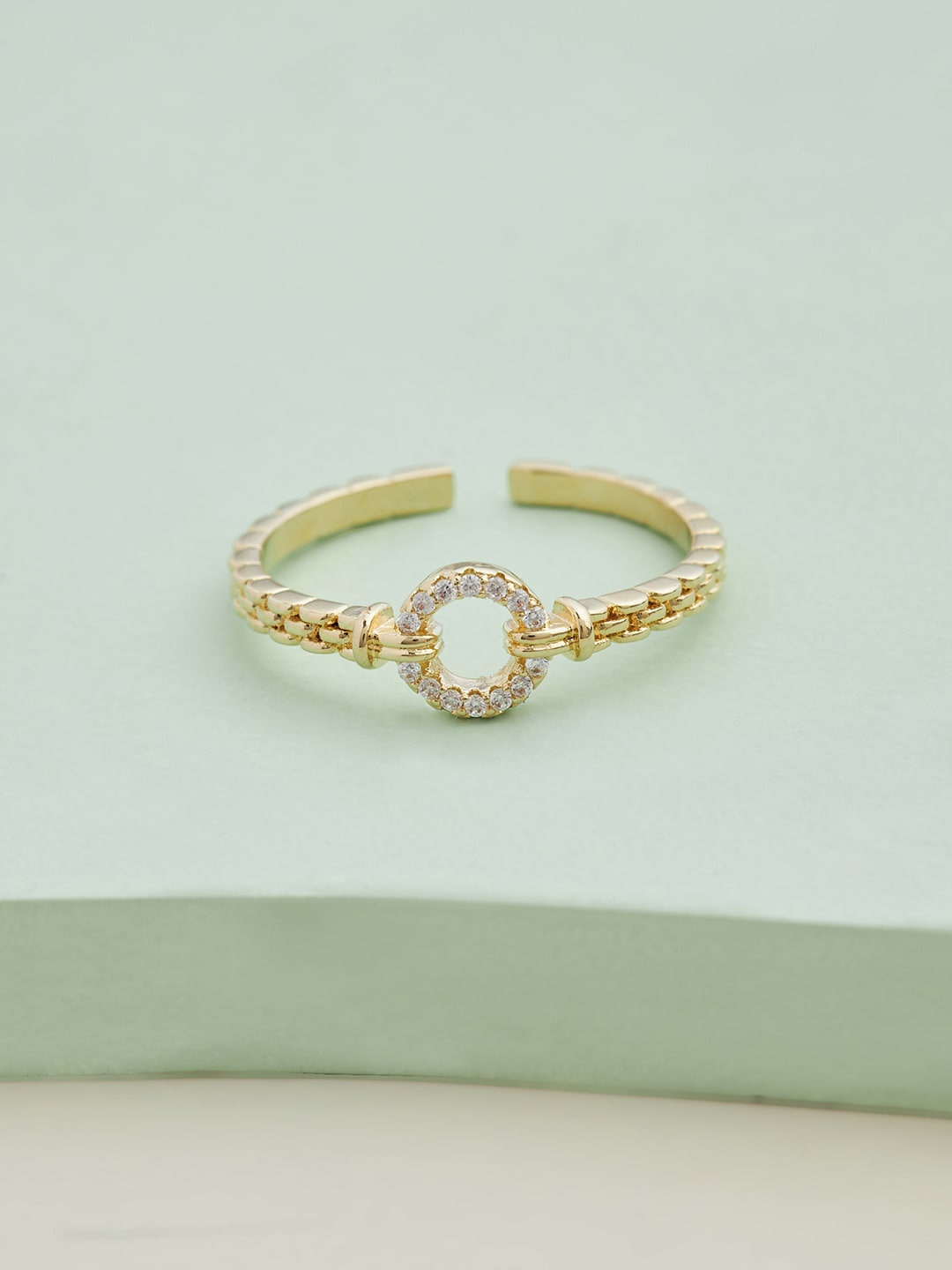 

Kushal's Fashion Jewellery Gold-Plated & White CZ Stone Studded Finger Ring