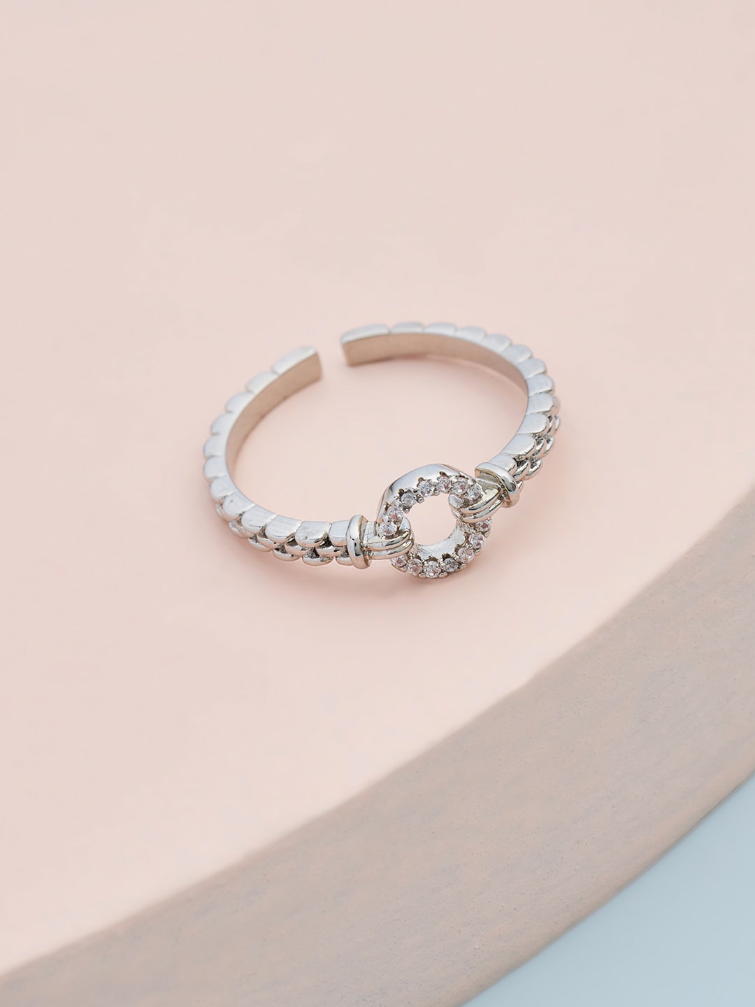 

Kushal's Fashion Jewellery Rhodium-Plated White CZ-Studded Finger Ring, Silver