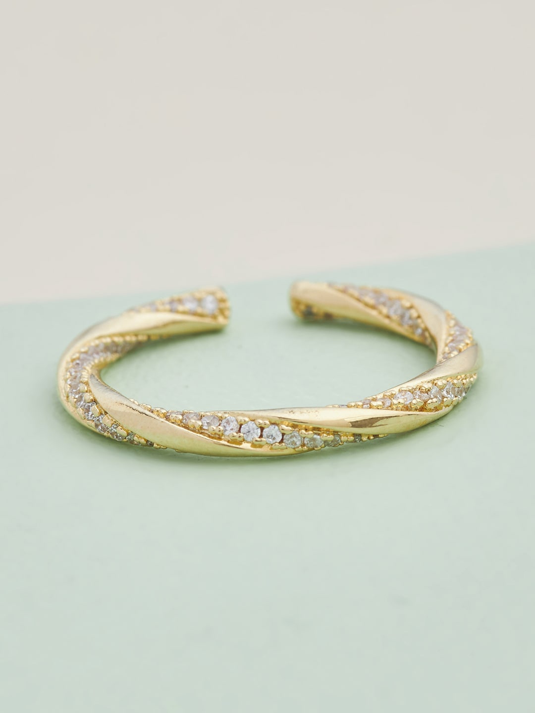 

Kushal's Fashion Jewellery Gold-Plated White CZ-Studded Adjustable Finger Ring