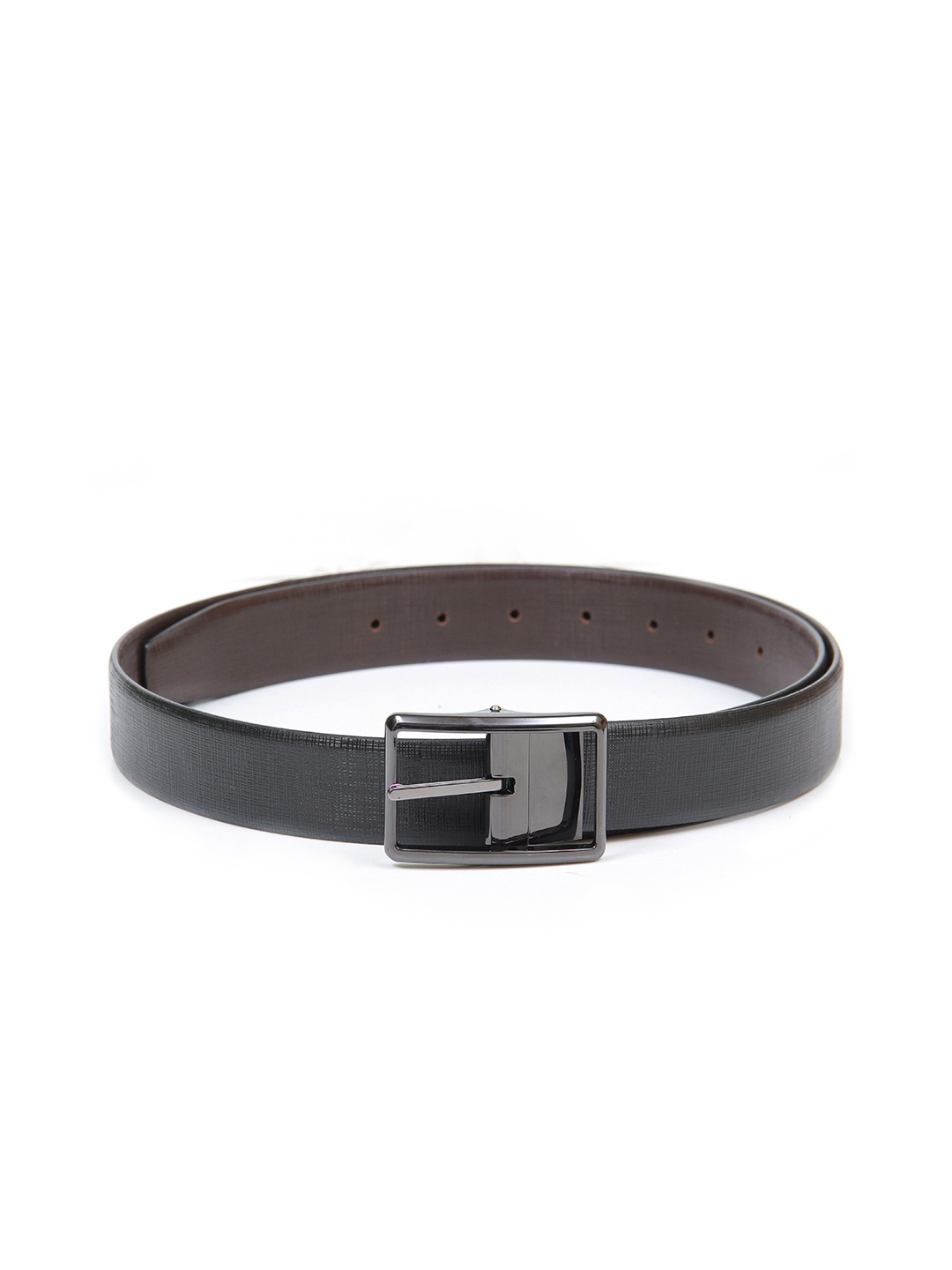 

thickskin Men Black Textured Leather Formal Reversible Belt