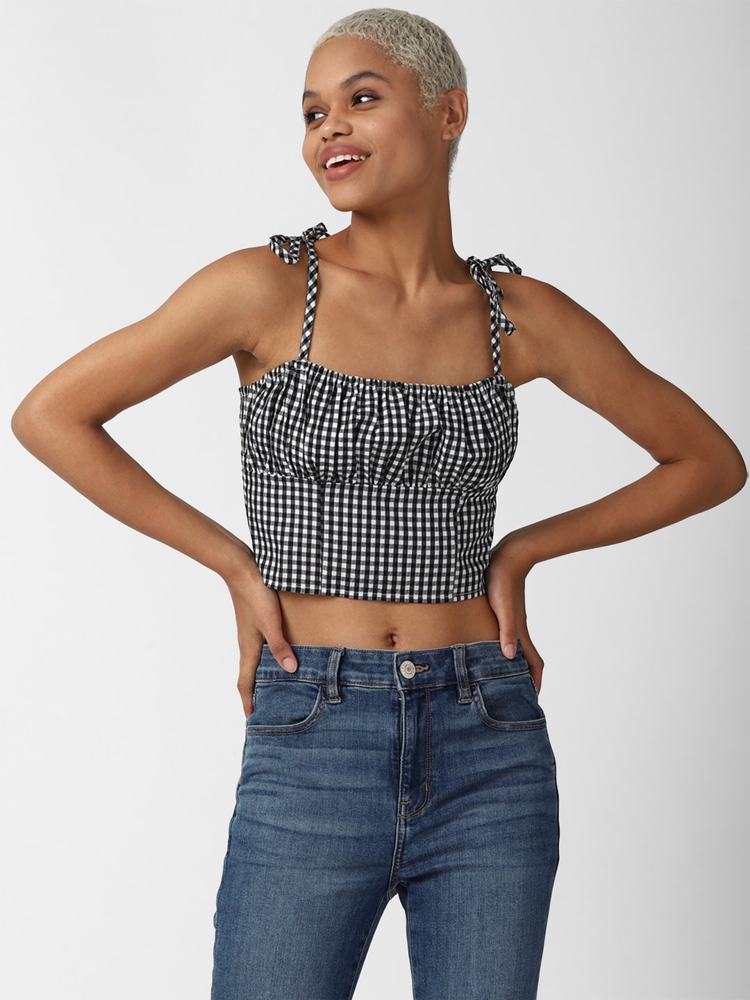 

FOREVER 21 Black Checked Bralette Crop Top