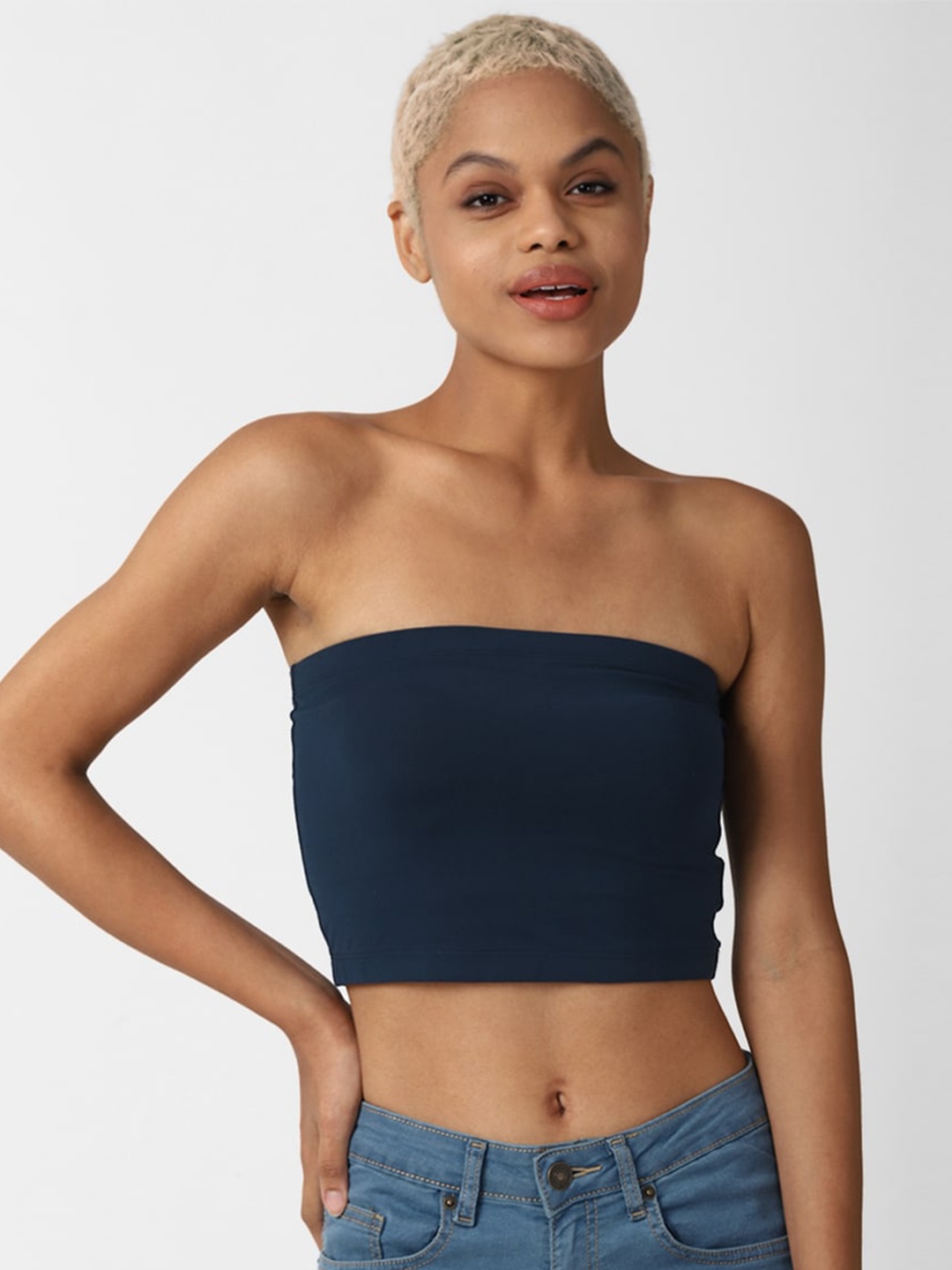 

FOREVER 21 Navy Blue Tube Crop Top