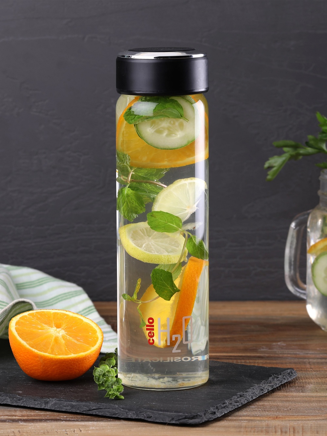 

Cello Black H2O Borosilicate Glass Water Bottle 600ml