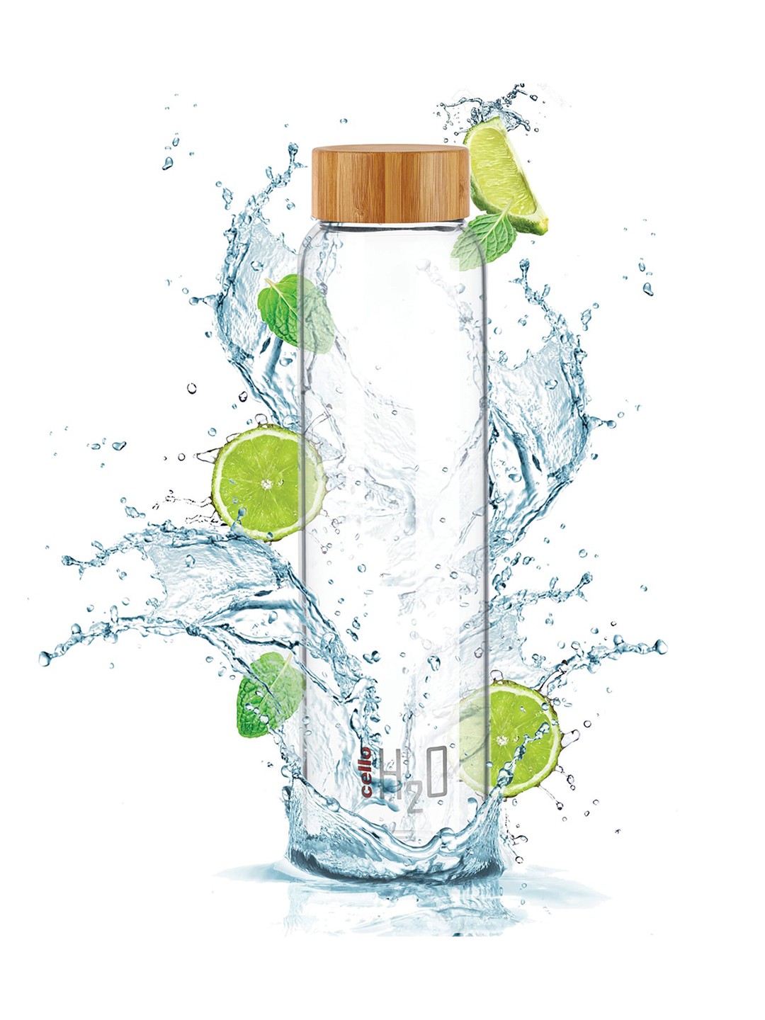 

Cello Transparent Solid H2O Woody Borosilicate Glass Water Bottle 1000ml
