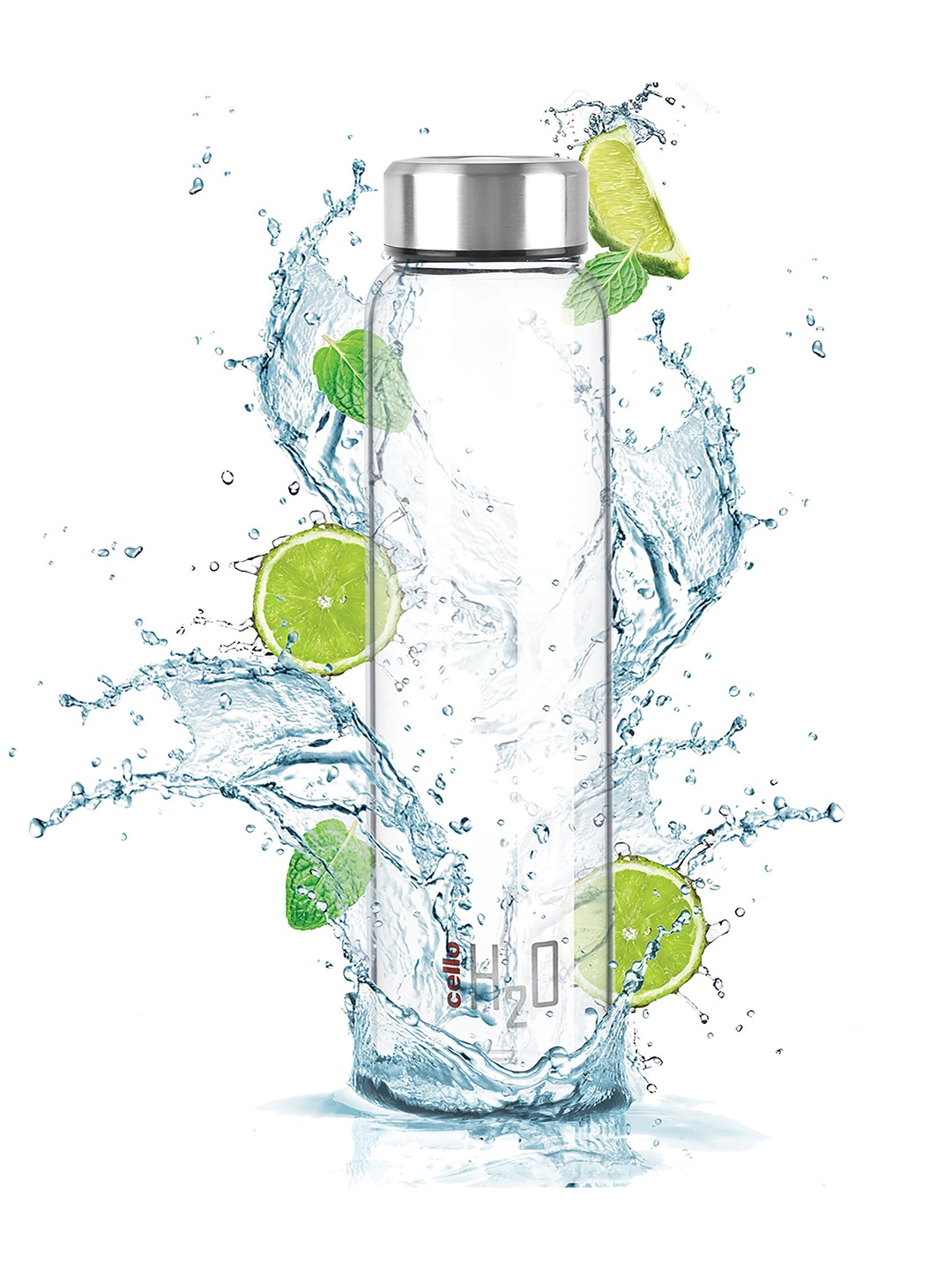 

Cello H2O Silver Borosilicate Glass Water Bottle- 1 L, Transparent
