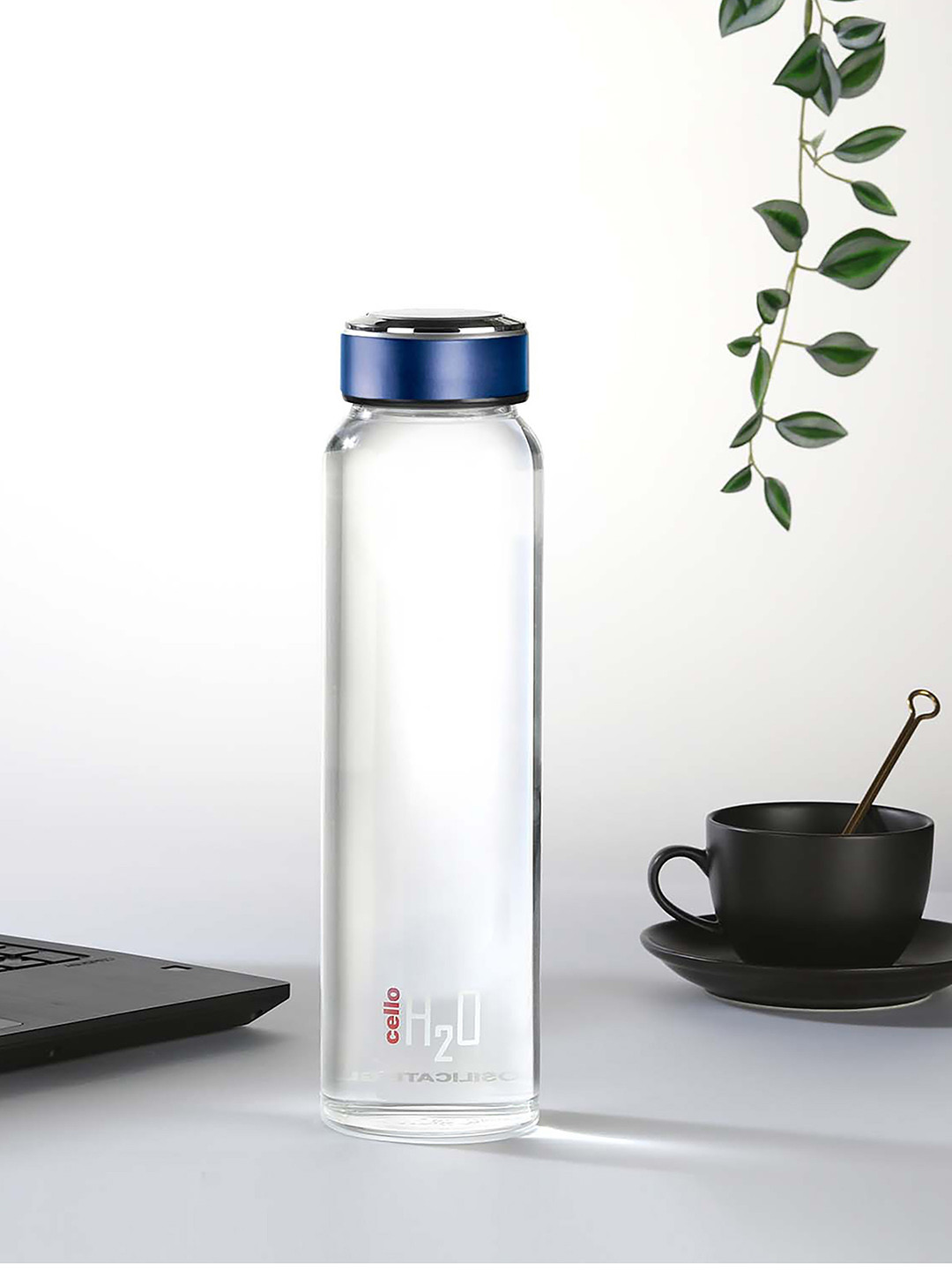 

Cello Transparent & Blue Solid H2O Borosilicate Glass Water Bottle 1 L