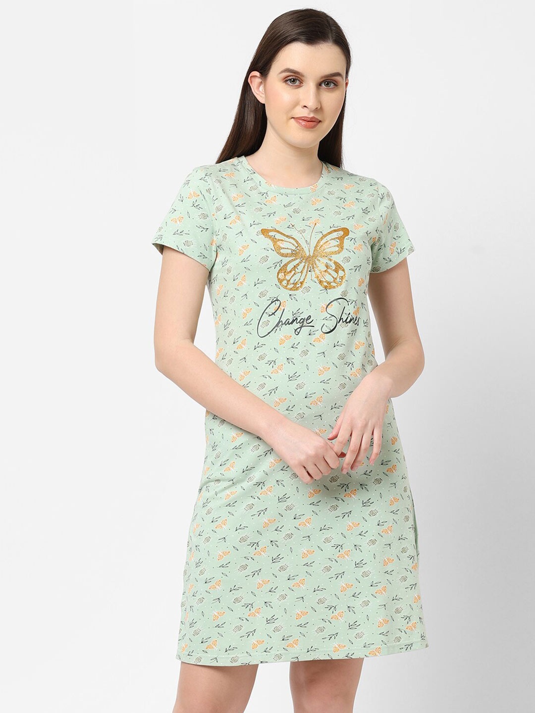 

Sweet Dreams Green Printed Nightdress