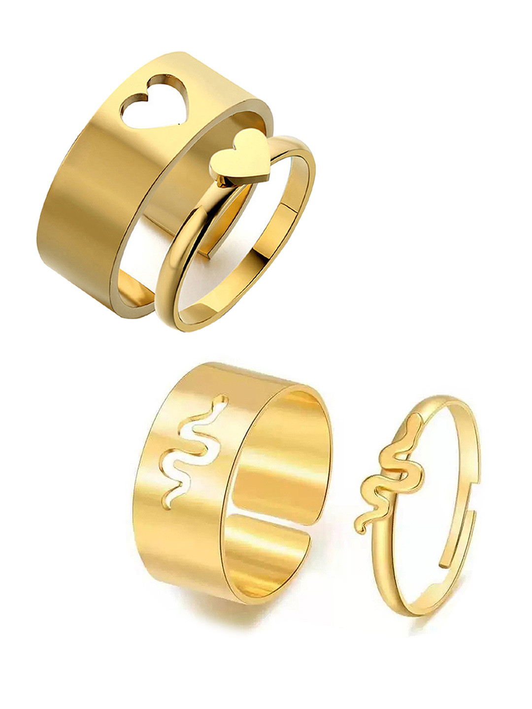 

Vembley Set Of 4 Gold-Plated Snake & Heart Design Adjustable Finger Ring