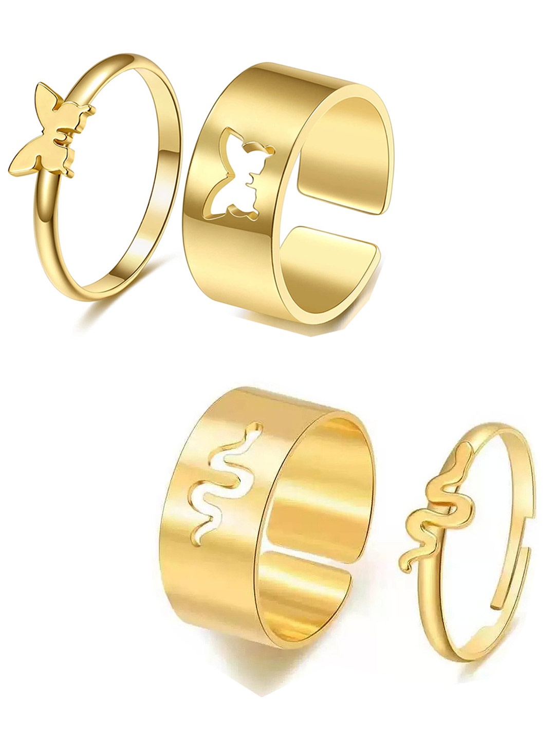 

Vembley Unisex Set of 4 Gold Plated Snake and Butterfly Couple Ring