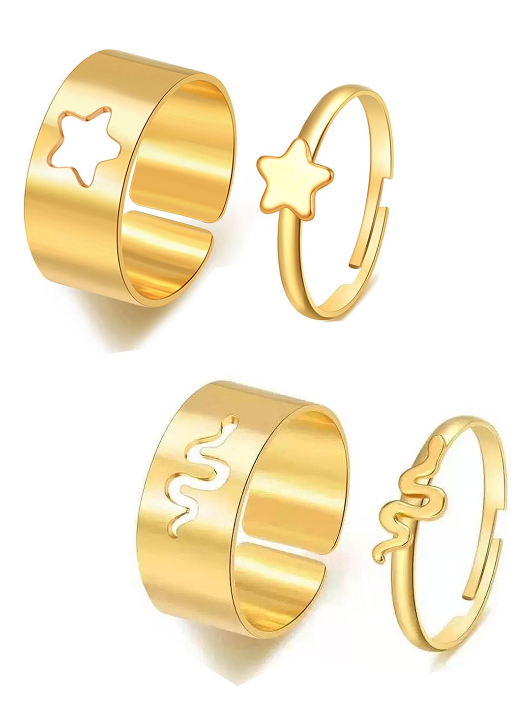 

Vembley Set of 4 Gold-Toned Star and Snake Couple Rings