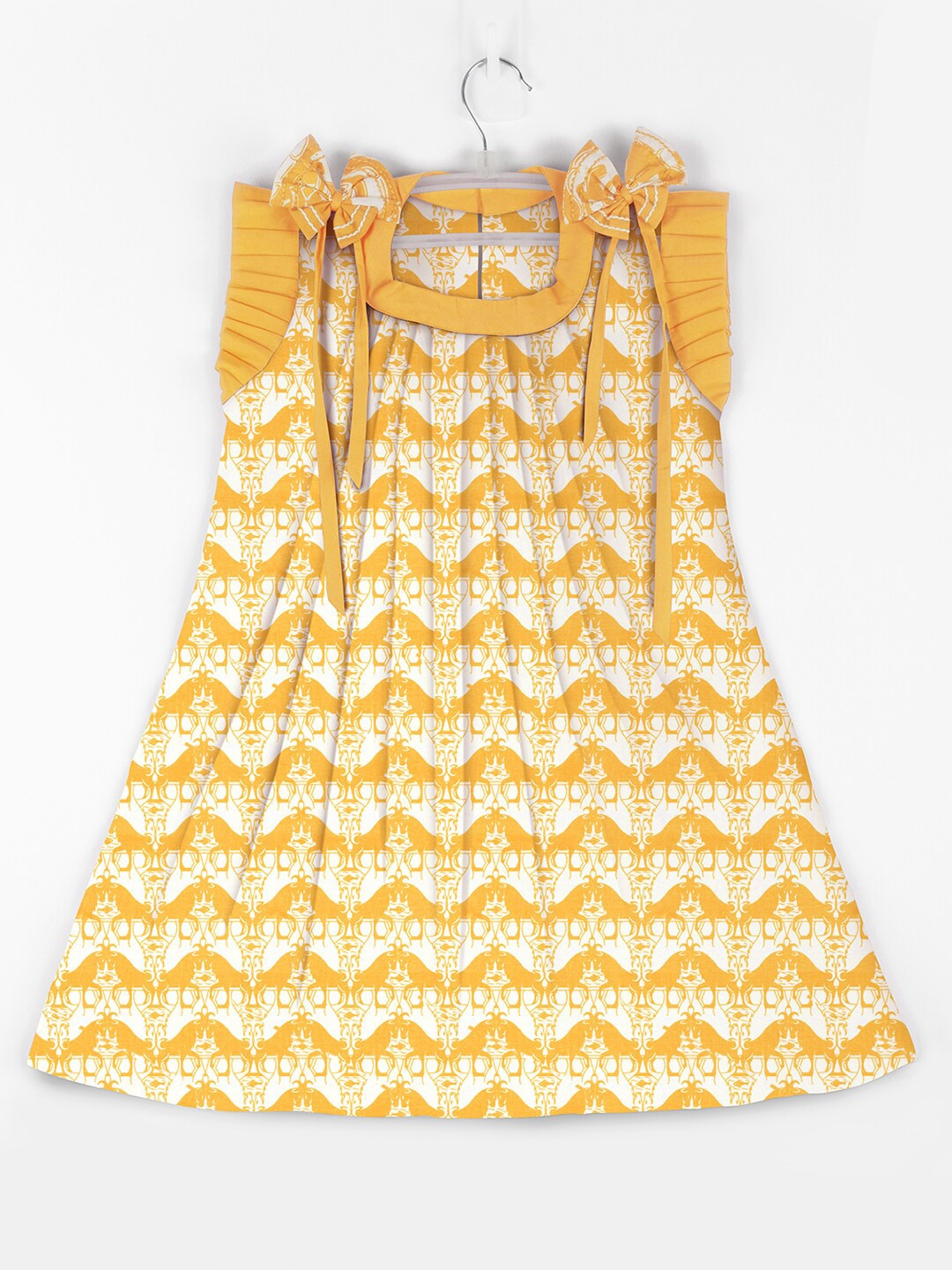 

STORY TAILOR Girls Yellow & White Printed Pure Cotton A-Line Dress